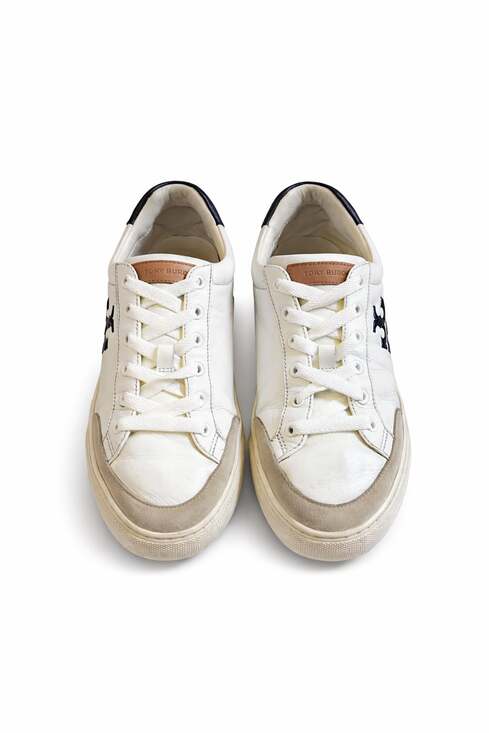 Tory Burch Shoes - Tory Burch Color Block Signature T-Logo Leather Sneakers Size 7.5 Womens